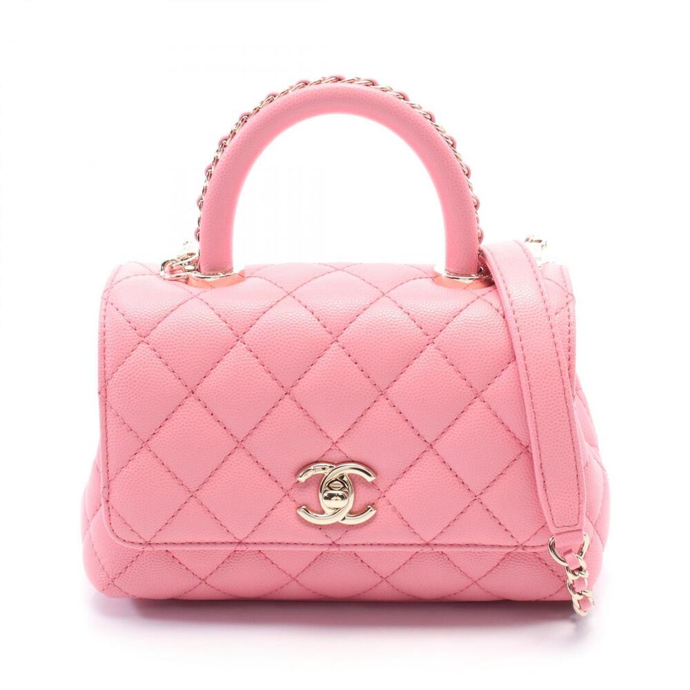 Chanel Coco Handle Top Handbag Leather Pink